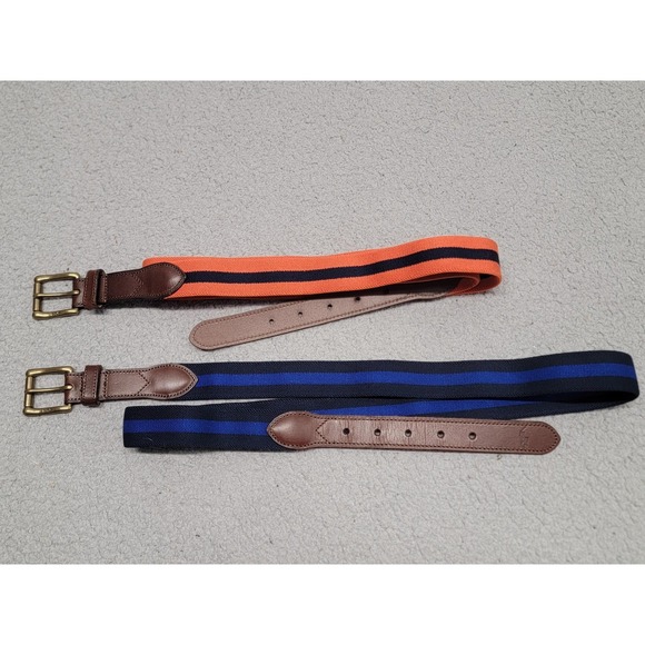 Lot of 2 Polo Ralph Lauren Belt Mens 44 Blue Orange Stripe Canvas Brass Buckle - Picture 1 of 9